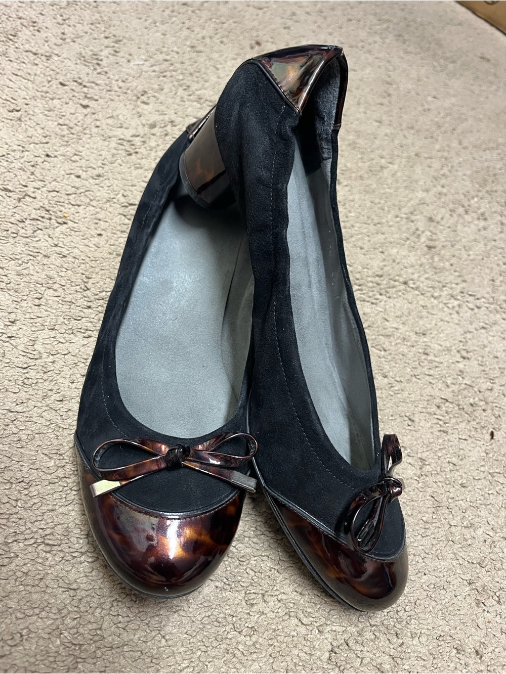 Stuart Whitman Suede Low Heel  Pumps with Tortoiseshell Trim - Black